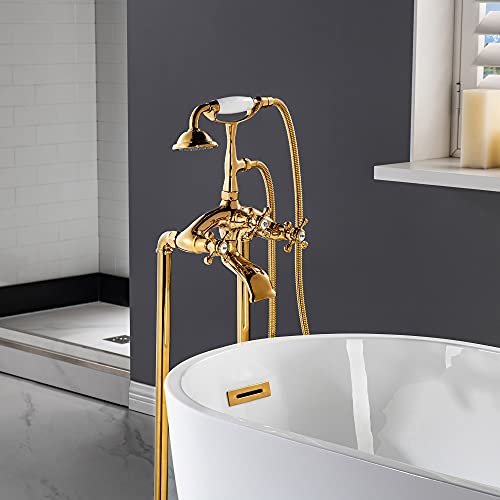 WOODBRIDGE F0019BG Freestanding Clawfoot Tub Filler Faucet with Hand Shower and Hose in Polished Gold by WOODBRIDGE - Image 3