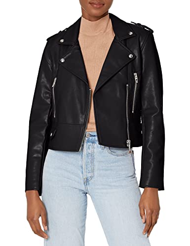 [BLANKNYC] WOMENS VEGAN LEATHER MOTO JACKET BLACK, XS