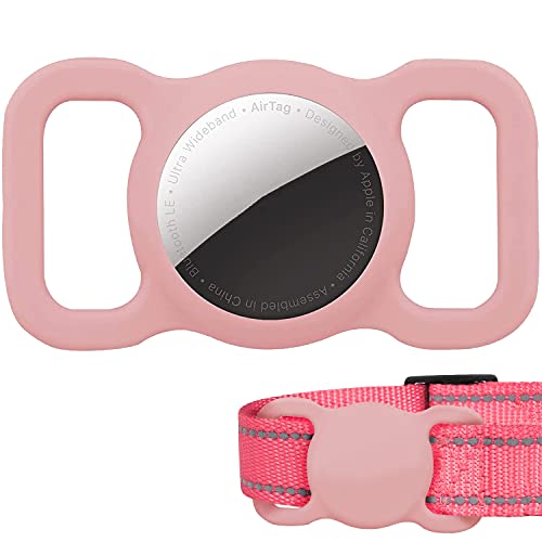Airtag 犬用首輪ホルダー Poivy Air Tag 保護 猫 エアタグ 犬の首輪、シリコン AirTags GPS トラッキングアクセサリー (1パック(ピンク))の商品画像（Amazon）