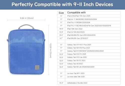 Image of Dadanism 9-11 Inch Tablet Sleeve Bag Carrying Case with Shoulder Strap for iPad (A16) 11 inch, iPad 10th Gen 10.9 inch, iPad Air M4 /Pro M5 11 inch, iPad 9 /8 /7th 10.2 inch, Galaxy Tab A11+ Plus 11 inch, Blue Mist