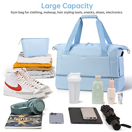 Weekender Bag For Women, Travel Bag With Shoe Compartment & Usb Charging Port, Gym Bag With Wet Compartment, Overnight Duffel Bag Hospital Bag For Women Travel Sports Shopping School (Blue) #TOP1