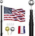 25FT Telescoping Flag Pole Kit, Extra Thick Heavy Duty 14 Gauge Telescopic Flagpole Fly 2 Flags, Outdoor Aluminum Inground Flag Poles with 3x5 American Flag, for Residential,Yard or Commercial