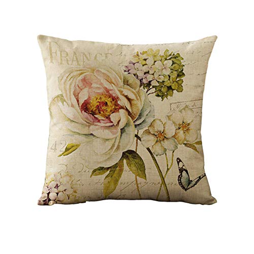 Womhope Set Of 4 Vintage Spring Flower Decorative Throw Pillow Covers Pillow Cases Cushion Cases Burlap Toss Throw Pillow Covers 18 X 18 Inch For Living Room,Couch And Bed (Beige Flower) #TOP4
