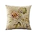 WOMHOPE Set of 4 Vintage Spring Flower Decorative Throw Pillow Covers Pillow Cases Cushion Cases Burlap Toss Throw Pillow Covers 18 x 18 Inch for Living Room,Couch and Bed (Beige Flower)