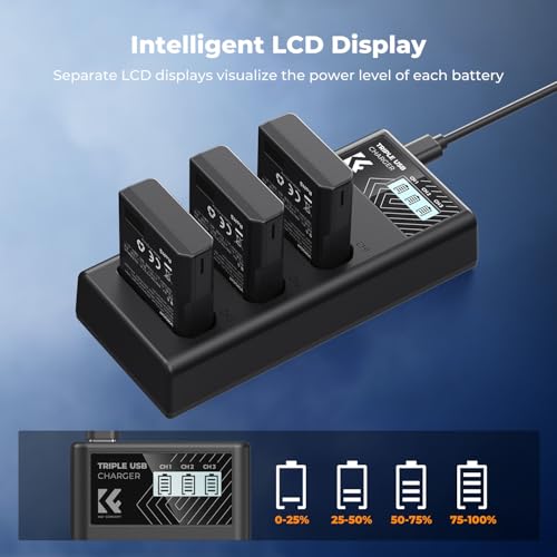 Zestaw 3 baterii K&F CONCEPT EN-EL14 EN-EL14a i ładowarka LCD do aparatów Nikon D5300 D5600 D5100 D5200 D5500 D3100 D3200 D3300 D3400 D3500 Coolpix P7000 P7100 P7200 P7700 P7800