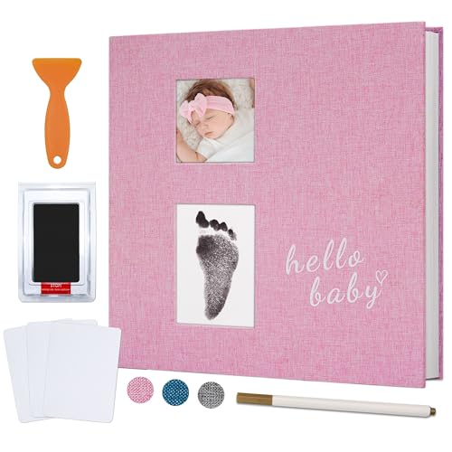 Image of Vienrose Baby Photo Album Self Adhesive Memory Book 4x6 Magnetic Scrapbook Kit with Clean-Touch Ink Pad Handprint Footprint and A Metallic Pen for Boy/Girl 2 Windows 40 Pages