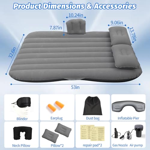 Image of Onirii Inflatable Car Air Mattress Back Seat Bed Car Camping Air Mattress Blow Up Bed,135x83 cm Portable Car Travel Mattress,Car Sleeping Mattress Bed for Small Car Universal SUV | 53 inch (L)x 32.6 inch (W) Portable Thickened Car Travel Camping Sleeping Air Mattress Blow Up Bed for Small Compact Car SUV