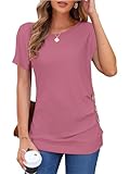 MOLERANI Women's Casual Short Sleeve Round Neck Loose Tunic T Shirt Blouse Tops, Pink, L