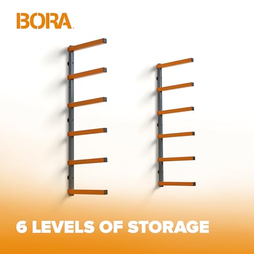 Bora Holz-Organizer und Holzlagerungs-Metallregal mit 6-stufiger Wandhalterung – Innen und Außen, orange | PBR-001