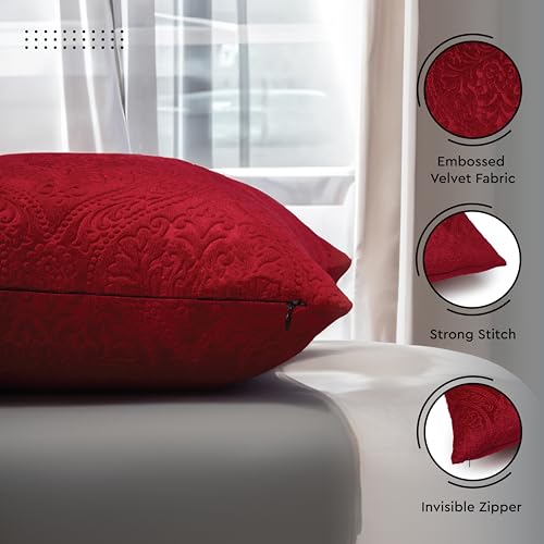 Encasa XO Luxury Embossed Velvet Throw Pillow Covers - Plush Cushion Covers for Elegant Living Rooms & Bedrooms, Machine Washable, 24"x24" Red | Set of 2 | Covers Only No Insert by Encasa XO - Used condition - Image 4
