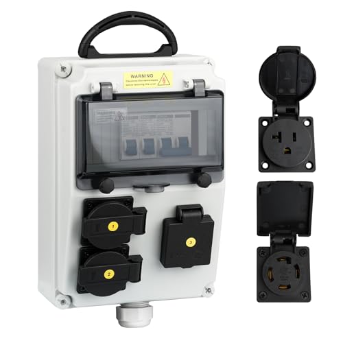 Electrical Outlet Box, Breaker Electrical Box, with IP44 NEMA L14-30 & NEMA 5-20 Power Outlet Box, Dustproof and Splash Proof Electrical Box, Suitable for Workshops, Workbenches, Construction Sites
