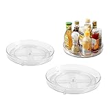 Gewürzregal Drehteller Küchen Organisator, 360 Grad Drehbarer Gewürzhalter Küchen Kühlschrank Organizer für Vorratsdosen und Gewürze, durchsichtig (Groß + Klein)