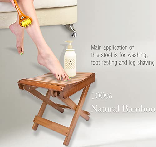 Loypp Folding Bamboo Stool For Shower, Leg Shaving And Foot Rest, Natural Bamboo Folding Stool, Folding Bamboo Shower Seat, Fully Assembled, 12 Inch High #TOP2