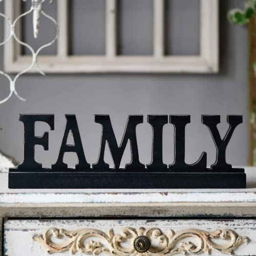 Farmhouse Distressed Black Wooden Family Sign For Tabletop 16", Handmade Rustic Family Signs For Home Decor, Decorative Christmas Signs, Thanksgiving Signs For Shelf Fireplace Living Room Bedroom #TOP3