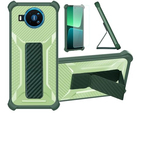 bojioderf Funda para Nokia 8 V 8.3 5G Funda Carcasa Case Cover [con Protector de Pantalla de Cristal Templado] Híbrida [Soporte Plegable Magnético] [Esmerilado antihuellas] Verde