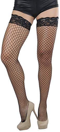 Image of ToBeInStyle Women's Wide Floral Lace Fishnet Thigh Hi Stockings