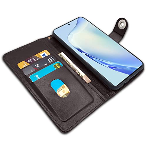 Image of Pikkme Vivo V27 5G Flip Cover Leather Finish | Inside TPU with Card Pockets | Wallet Stand and Shock Proof | Complete Protection Button Flip Case (Coffee)