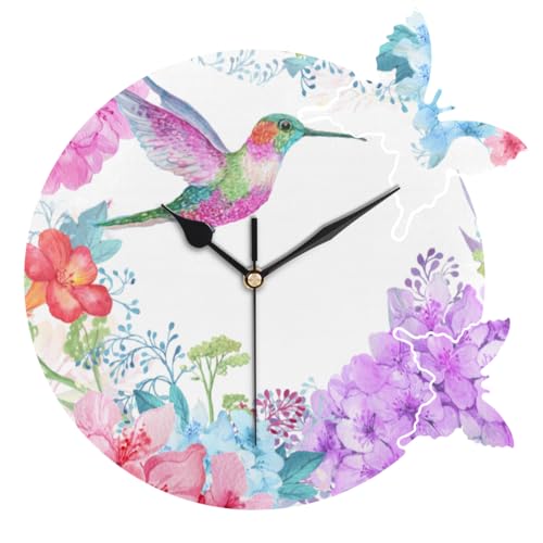 Reloj de pared analógico silencioso con diseño floral y pájaro miniatura 1