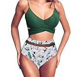 Bikini Mujer Pecho Grande Bikini Mujer Braga Alta Conjunto de con Paneles Recortados Y Cuello En V Sólido de Verano para Bikinis Talla Grande Reductor Pecho (JN S)