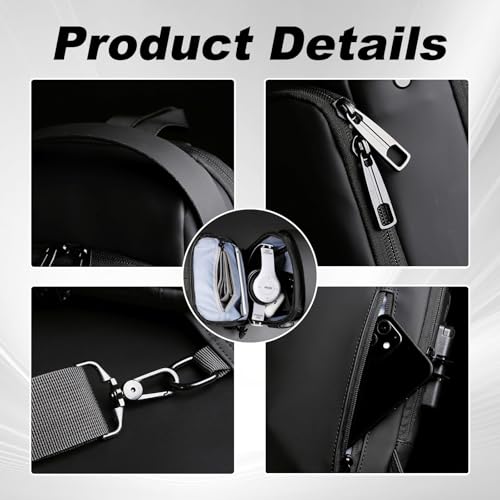 New Carbon Fiber Streamline Anti-Theft Sling Bag, Waterproof USB Charging Sport Sling Anti Theft Shoulder Backpack (Black Gold)3