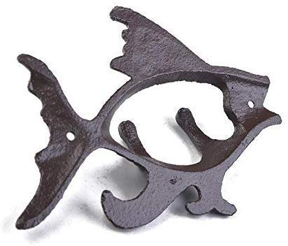 Grace Home Set Of 2 Cast Iron Rustic Fish Designed Wall Hanger Outdoor Metal Wall Hooks Keys Towels Wall Holder Mounted Heavy Duty Decorative Nautical Gift Idea (Fish) #TOP3