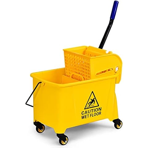 TANGZON Mop Bucket and Wringer, Wheeled Cleaning Trolley with Metal Handle & Mop Holder, Plastic Body Floor Cleaning Cart for Household and Commercial Use (20L) Cover