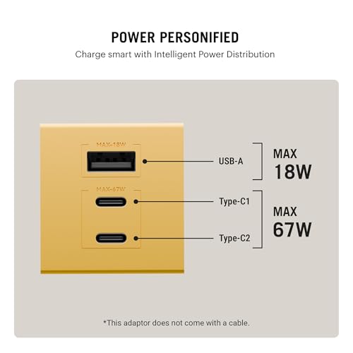 Image of DailyObjects POP 67W Triple Port GaN Charger Adapter with Foldable Pins|USB-C Dual Port & Type A Power Output|Fast Charging|Support iPhone 12 13 14 15 16 pro Max,ipad,Samsung,MacBook M1 M2-Yellow