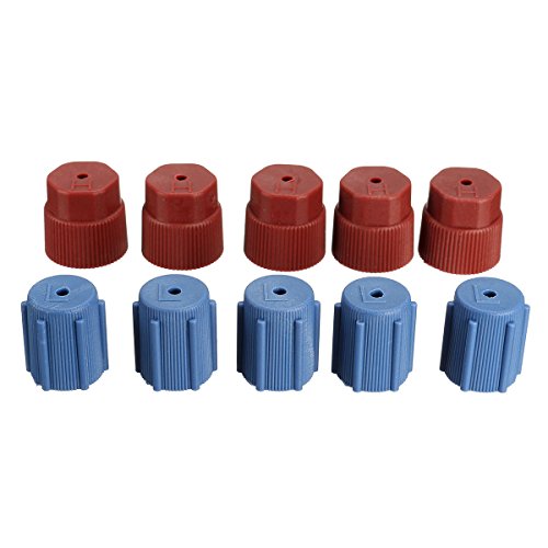 10Pcs/Set R134a 5 Blue Low 13mm & 5Red High 16mm Air Conditioning Service AC System Charging Port Caps (5Red High & 5Blue Low)