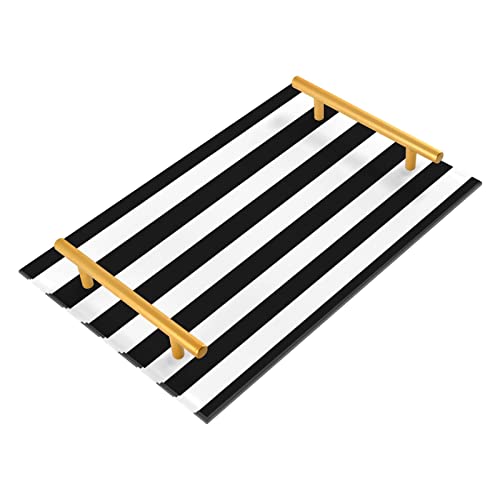Black and White Striped Vanity Tray for Bathroom Counter Halloween Decorative Kitchen Coffee Trays Acrylic Jewelry Perfume Makeup Organizer Tray Holder, Rectangle 7.87