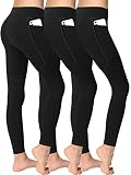 Aenlley Girl Yoga Legging with Pockets for Workout Causal-Kid Actice Tummy Control Pants 3 Pack Blac