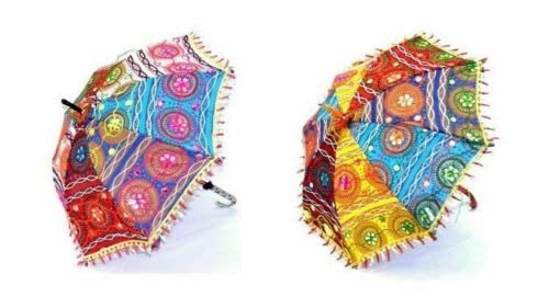 Indian Vintage Cotton Umbrellas Wedding Decoration Vintage Embroidered Multicolor Bohemian Parasol Umbrellas 5 Pcs (Assorted Color) #TOP2