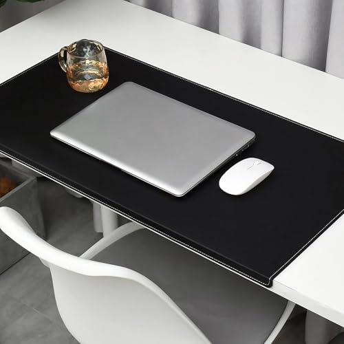 Tapete de Escritura con Protector de Bordes, Impermeable y Antimanchas, Antideslizante de Cuero Sintético, Alfombrilla Escritorio para Oficina, Hogar, Trabajo y Estudio(Black-a,58 x 120cm)