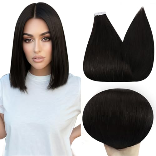 Image of Full Shine Invisible Tape in Extensions Human Hair, 10 Inch Natural Black | 30g 20PCS, Seamless Tape in Hair Extensions, Invisible Design Soft Remy Finish Natural Texture for Party Styling