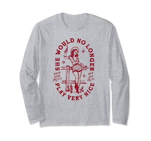 Lindo regalo de los derechos de las mujeres de Country Rodeo Outlaw Western Cowgirl Manga Larga