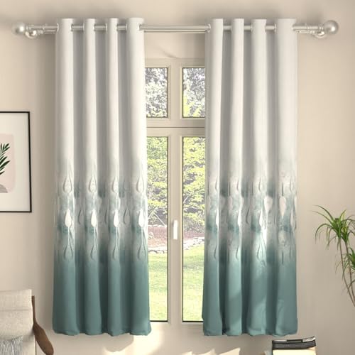 Image of Urban Space Blackout Curtains 5 Feet Set of 2 for Window, 80-85% Light Blocking Curtains for Living Room, Digital Printed Curtains with Eyelets, Tieback Included (Sea Mist Turquoise, 5 Feet)