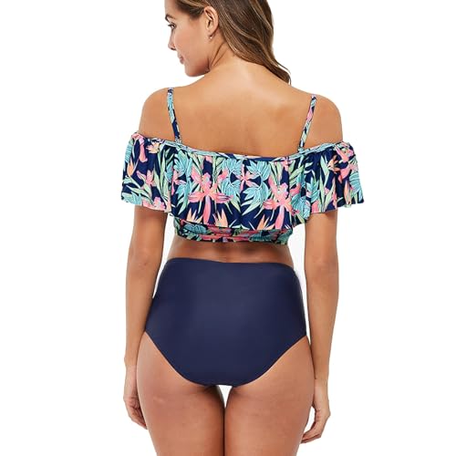 Maillot de bain bikini taille haute à volants bleu clair XL
