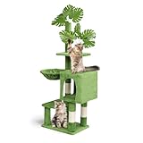 VINGLI Cat Tree, Cat Tower with Leaves, Cat Condo for Indoor Kittens, Cats Activity Center with Cozy Hammock, Sisal Scratching Posts, Green (48 inch)