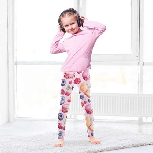 Boccsty Dessert Fruits Watercolor Pink Macaron Girls Leggings Kids Yoga Pants Dance Active Tights 4T4