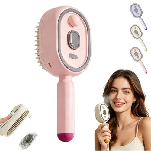 Electric Spray Air Cushion Brush Electric Steam Brushs for Hair 3-in-1 Electrics Spray Comb Self-Cleaning Steam Hair Brushs For Reduce Frizz Nourishes Hairs Anti-Static (Pink)