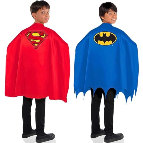 Red & Blue Justice League Heroes Unite Batman & Superman Capes for Kids - Pack of 2 - Perfect for Theme Parties & Cosplay Events