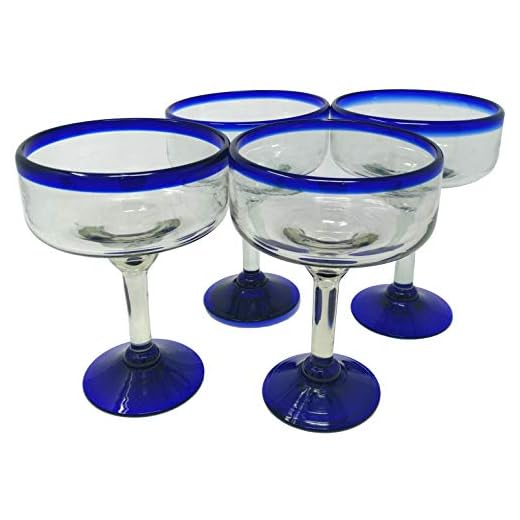 Juego de 4 copas de vidrio soplado a mano mexicanas Margarita (16 oz)