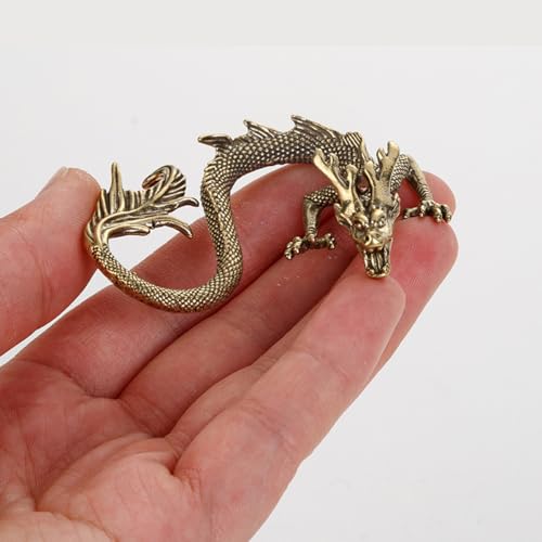 NHDT Statue de dragon en laiton, sculpture de dragon chinois en laiton massif. Décoration de bureau à domicile (MN15)