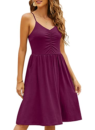 Image of YATHON Casual Dresses for Women Sleeveless Cotton Summer Beach Dress A Line Spaghetti Strap Sundresses with Pockets