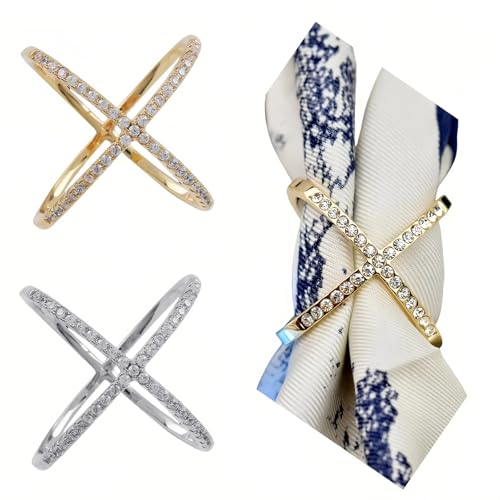 Image of SYWDUDUCLT Scarf Ring for Women's Shawl, Silk Neckerchief, Tshirt, Gold /Sivler, S /M /L, 2 Pcs