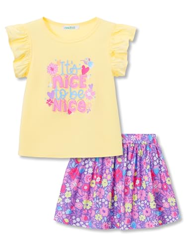 Toddler Girls 2-Piece Skirt Set - Ruffled Top & Ditsy Floral Print Skort Outfits for Little Girls Size 2T-6