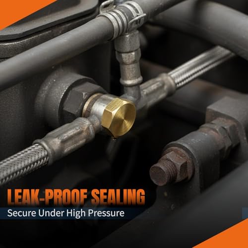 4PC 785-450D Brass Brake Line Plug and Cap Kit,Pipe Plug Hex Head 3/16 Inch Tube Brake Line Plugs and Caps,3/8-24 Inverted Flare Male,Corrosion-Resistant Brass Brake Fitting Leak-Free Replacement