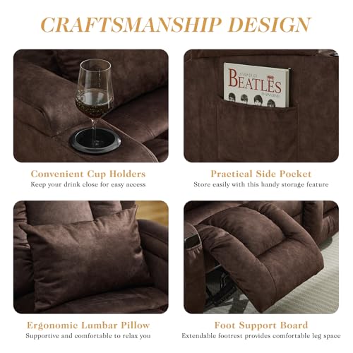 Image of Loveseat Recliner Sofa,RV Wall Hugger Recliners for Small Spaces,Reclining Loveseat Sofa Recliner with Cup Holders /Lumbar Pillows,RV Furniture (Velvet Brown, 56 inch 2-Seater)