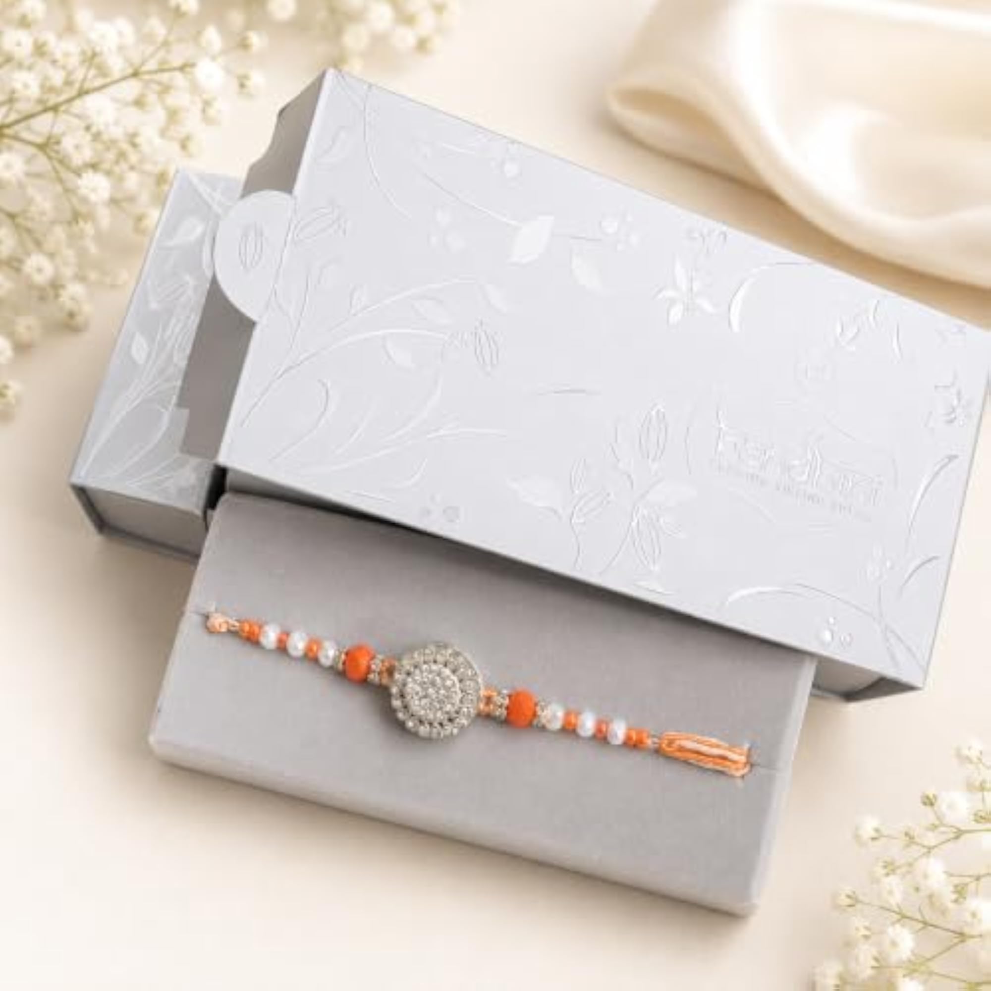 American Diamond Rakhi for Brother with Roli Chawal & Krishna Idol
