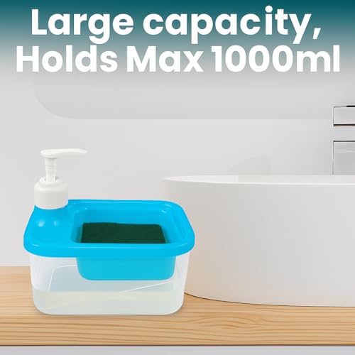 Image of Zuku Liquid Soap Dispenser for Kitchen Dishwash Liquid Soap Dispenser for Kitchen Sink Dish Washer Box Dispenser Liquid with Free Sponge(Blue)
