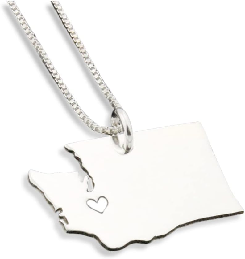 Washington necklace Pesonalized Engraved sterling silver Washington state necklace with heart comes with Box style chain Hometown Necklace